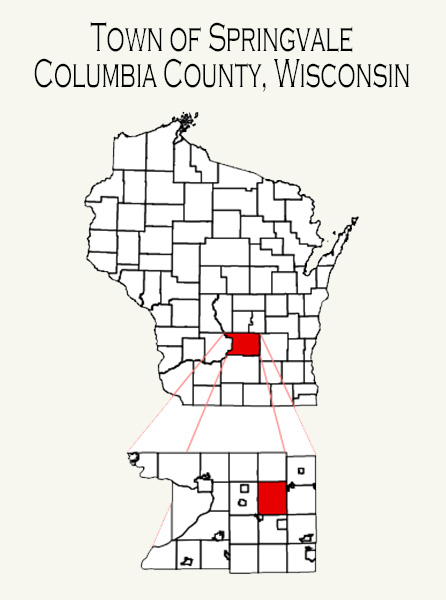 map of Wisconin with Columbia Cty and Town Springvale highlighted